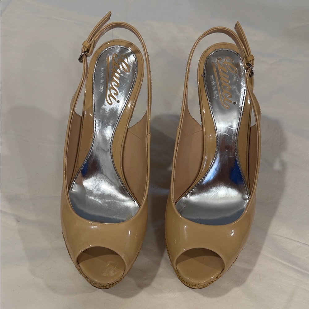 Gucci Beige Peep-Toe Slingback Heels